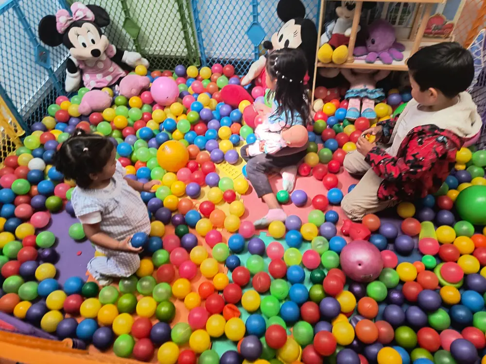 Niños jugando en la piscina de pelotas